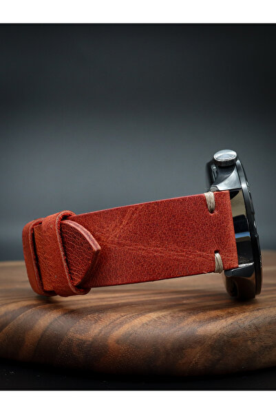 North's Nature حزام ساعة من الجلد الطبيعي مقاس 24 ملم |   الحرف اليدوية |   خياطة جانبية |   أحمر |   حزام الساعة الكلاسيكي