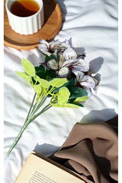 SanatFlowers 30 cm 5 Dallı Beyaz Kelebek Buketi – Yapay Dekoratif Çiçek