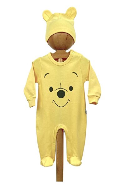 Dumledo Yellow Teddy Bear Themed 2-Piece Baby Romper & Beanie Set with Booties
