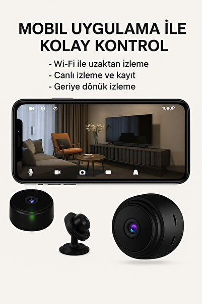 MSYELEKTRONİK Mini Kablosuz Wifi Hd Güvenlik Kamerası – Çözünürlük 1080P | Wifi | İç ve Dış Mekanlar için Uygun