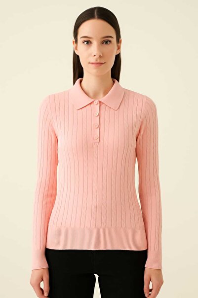 NOTCHTR Women's Polo Neck Long Sleeve Hair Knit Soft Textured Knitwear Blouse