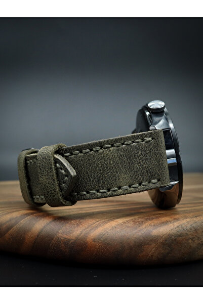 North's Nature Huawei Watch 22mm Deri Kordon | GT2/GT3/GT4/GT5/GT6 Pro | Düz Dikişli | Haki | Siyah Toka