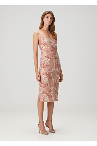 Aidan Mattox Pembe Jakarlı Midi Kokteyl Elbise