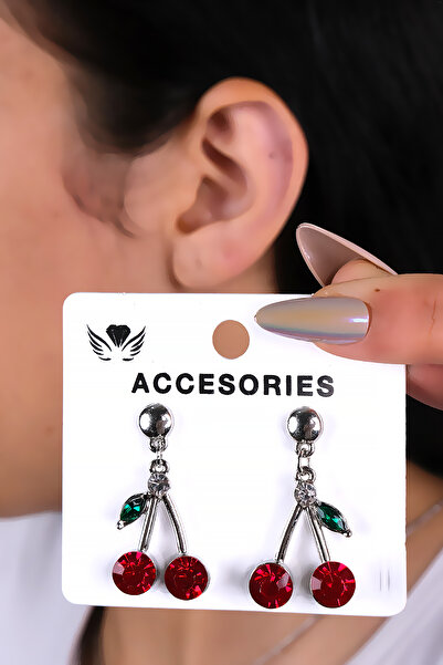 LOWEN AKSESUAR أقراط نسائية فضية اللون على شكل كرز