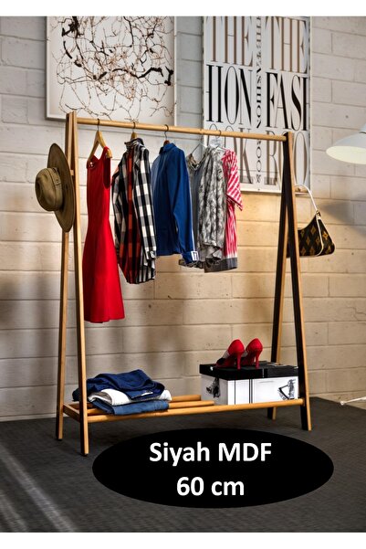 BGA Siyah MDF ahşap elbise askılık çanta ayakkabı vestiyer ahşap eşek askılık...