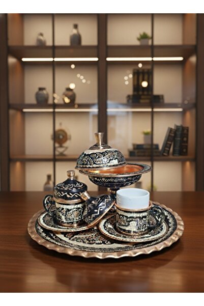 Zinnun Copper Erzincan Hand Embroidered Coffee Set E1