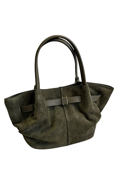 Bo Takı ve Aksesuar حقيبة يد من جلد الغزال الأصلي مع تفاصيل حزام جلدي