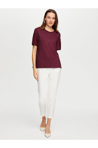 Faik Sönmez Kolları Pilise Detaylı Yuvarlak Yaka T-Shırt W26TSH079