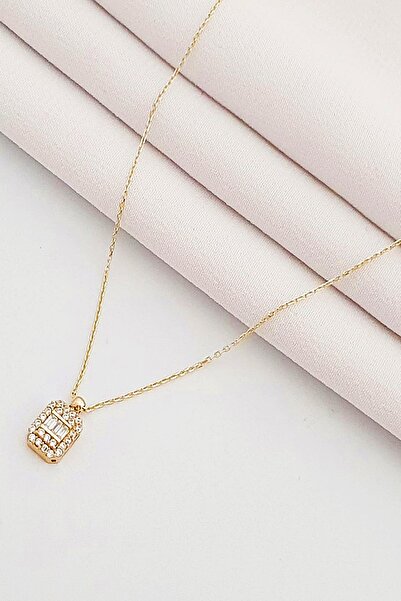 OWYON قلادة نسائية بسلسلة ذهبية اللون مع حجر الزركون على شكل رغيف الخبز، مصنوعة من الفولاذ المقاوم للصدأ