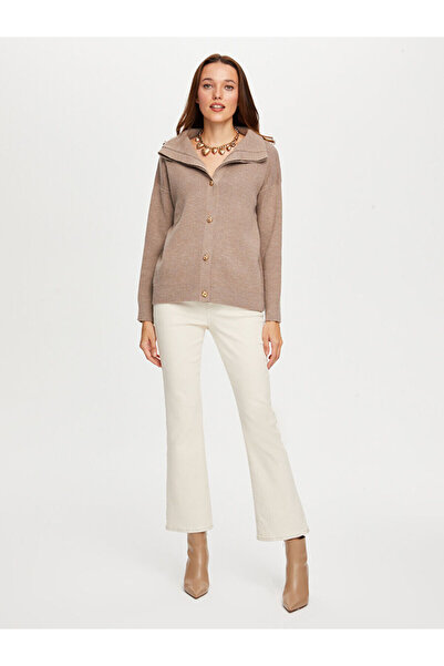 Faik Sönmez Gold Button Detailed Double Collar Knitwear Cardigan W26Trh010