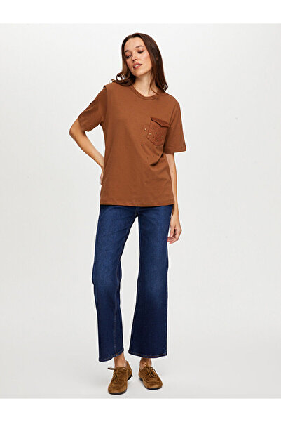 Faik Sönmez Süet Cep Ve Trok Detaylı Yuvarlak Yaka T-Shırt W26TSH085