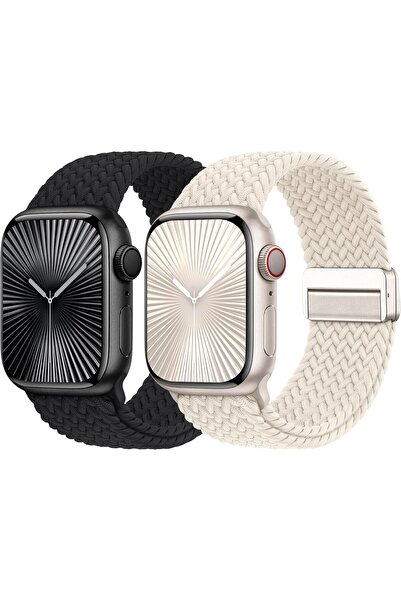 HYX سوار ساعة Apple Watch مقاس 42 مم و44 مم و45 مم و49 مم، حزام بديل مضفر قاب...