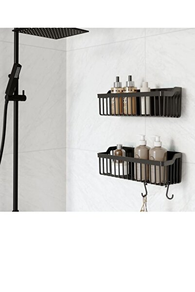 Genel Markalar Yapışkanlı Banyo Rafı, 2'li Banyo Düzenleyici, Duş Rafı Organizer Şampuanlık, Plastik