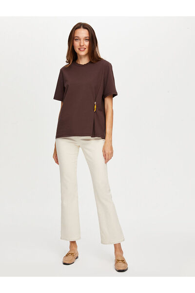 Faik Sönmez Önü Boncuk İğne Aksesuarlı Yuvarlak Yaka T-Shırt W26TSH089