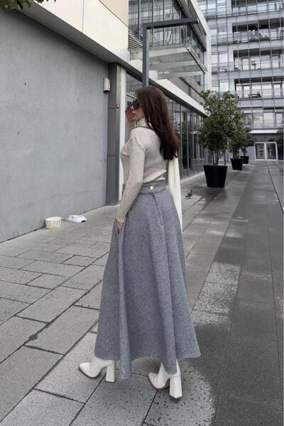 Pasaklı Giyim Kadın Kışlık Kırçıllı Kaşe Etek, Cepli, Yüksek Bel, Uzun, Kiloş 3528275