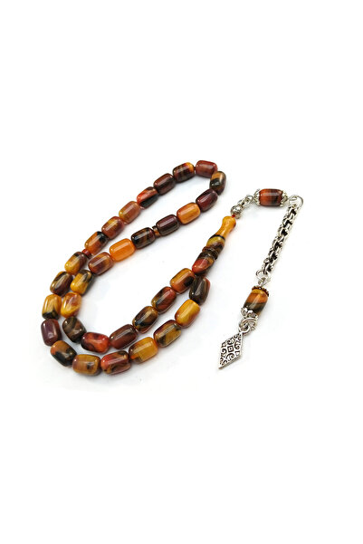 Selderesi Bürokrat Boy Sıkma Kehribar Tesbih Gümüş Kaplama Püsküllü Tespih