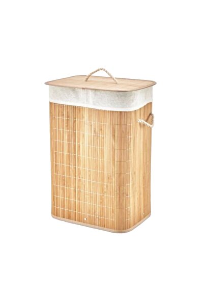 Go İthalat DİKDÖRTGEN BAMBU AHŞAP KİRLİ ÇAMAŞIR SEPETİ 40X30X60CM SEYYAR KAPA...