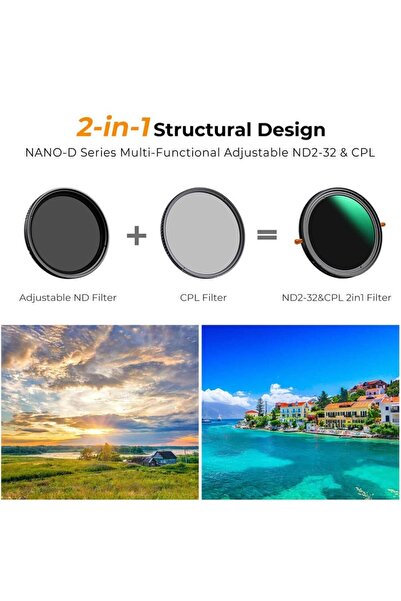K&F CONCEPT Filter 2 in 1 ND2-ND32 and CPL 2 Lens Filter for Nano-Dazzle Series 37mm