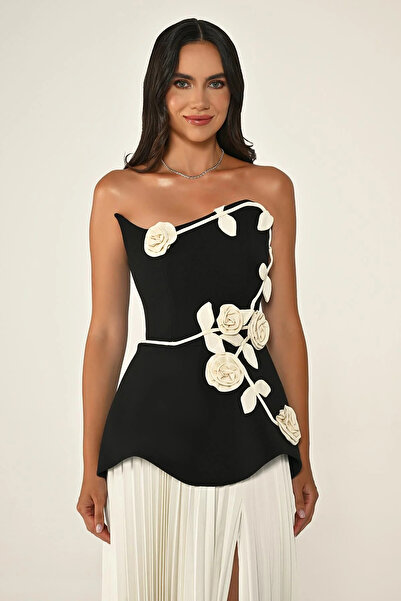 ALFABETA Women's Floral Print Strapless Neckline Flowy Skirt Detail Long Ecru Evening Dress & Graduation Dress Ab7160-S