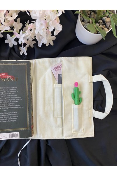 DUTTDİKİM Ekru Kitçan Patience Patterned Book Bag 17X24 cm |   Water Repellent Fabric, Dtf B Printed Handmade
