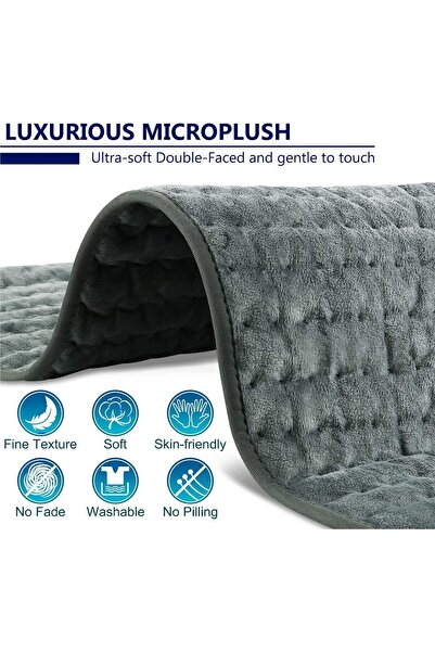 Ponicozy Electric Heating Pad for Back Pain Relief, 24 x 12 inch, Gray, Flannel, 10 Heat Settings, 3 Timer Op