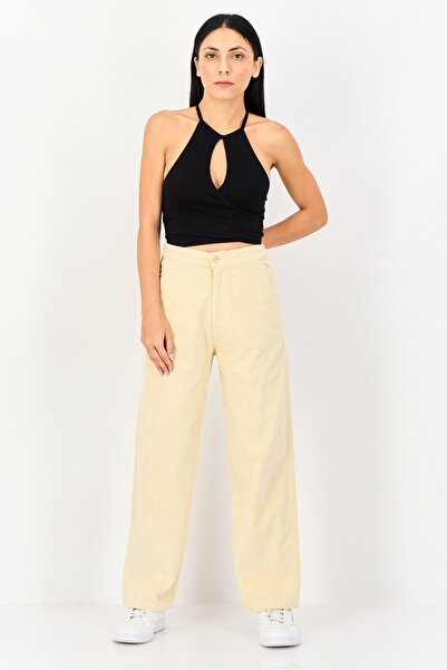 Reiko Women Regular Fit Textured Corduroy Pants, Cream