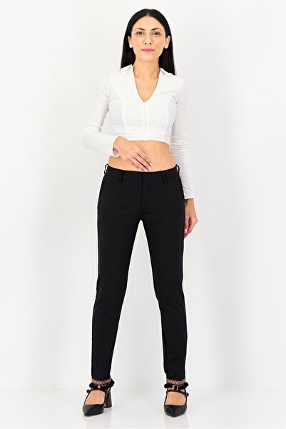 Reiko Women Cigarette Fit Solid Straight Leg Pants, Black