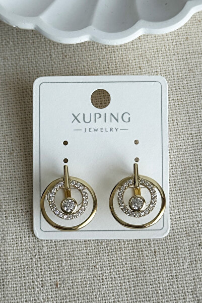 Modacaprea Xuping 14K Yuvarlak Taşlı Klipsli Kadın Küpe Kararmaz Kadın Takı Xuping Küpe