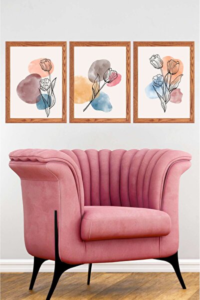 UNT Set of 3 Abstract Floral Pattern Wall Paintings |   Modern Decorative Mdf Printing |   Frame-Like Appearance