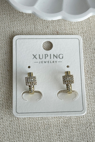 Modacaprea Xuping 14K Mini Baget Taşlı Klipsli Kadın Küpe Kararmaz Kadın Takı Xuping Küpe