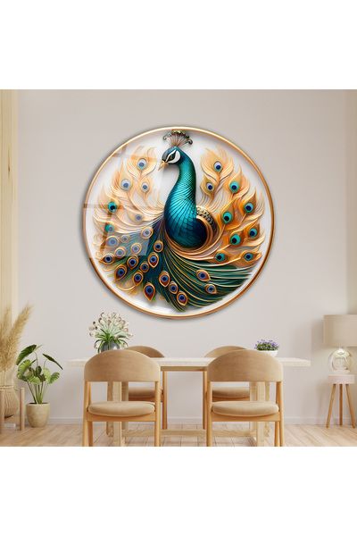 home dekors Tavus Kuşu Yuvarlak Cam Tablo Otantik Salon Tablosu Ev Hediyesi B...