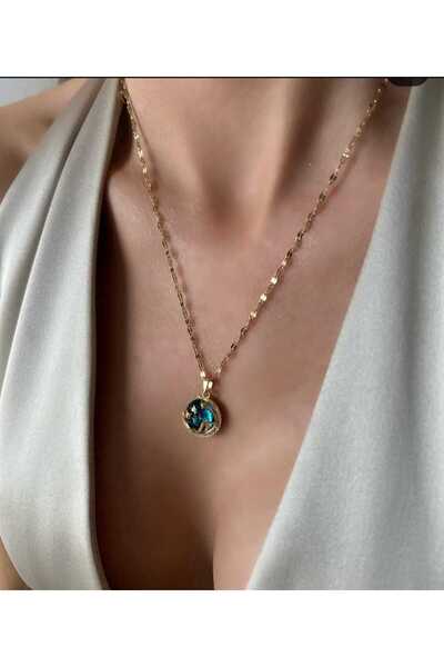 tesoro Çelik Mavi Taşlı Kolye