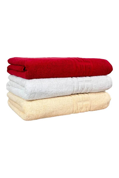 OEMN Set 3 Towels 70x130 cm Cotton 500 GSM Greek Border Red/White/Ivory