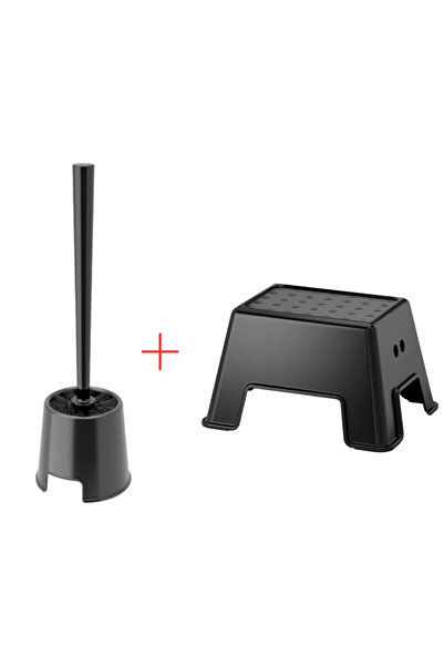 IKEA BOLMEN Toilet Brush with Holder and Step Stool Black Durable Bathroom Cleaning and Utility Set