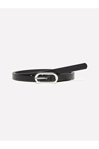 Sisley Women's Black Eco Leather Oval Buckle Belt