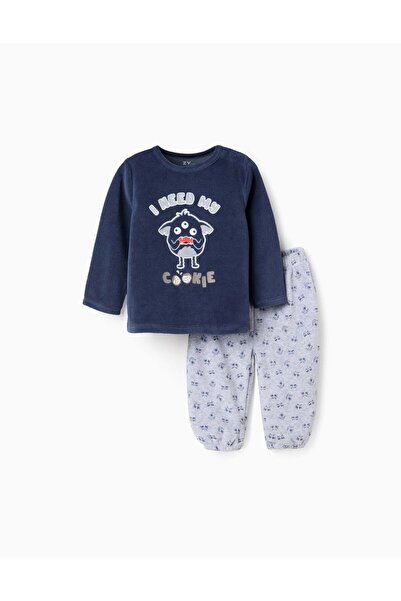 Ziddy 'Emotions' glow-in-the-dark velvet pyjama for baby boys, blue/grey