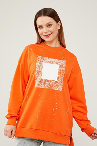 Levidor Foil Printed Orange Sweatshirt