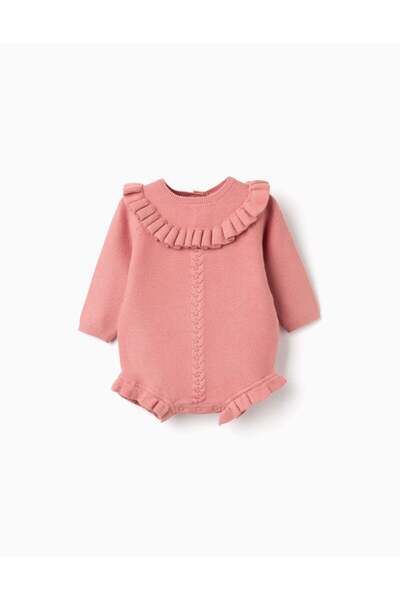 Ziddy Knitted jumpsuit with ruffled details for newborn girls, pink