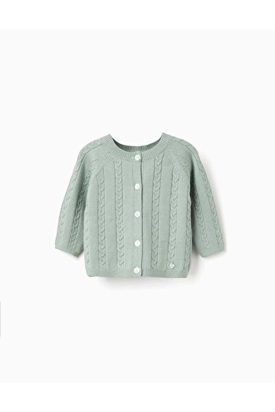 Ziddy Knitted jacket with cable details for newborn boys, light green