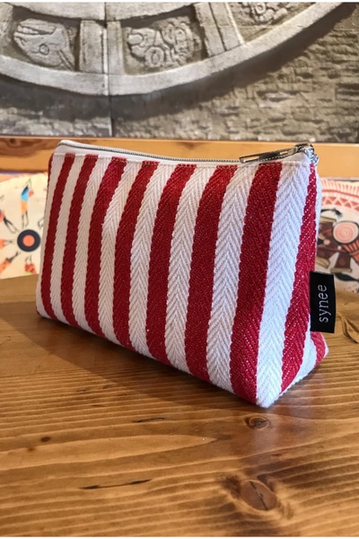 Masdala Egar حقيبة مكياج قماشية مخططة ومضفرة