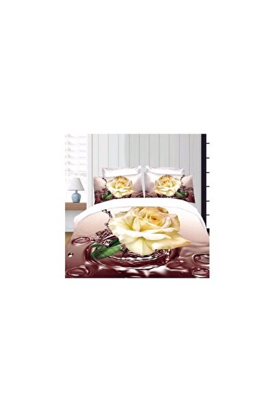 OEMN Double Bed Linen, 6 PIECES, 3D Multiplied Print, Beige, Roses
