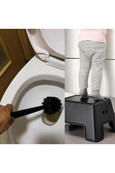 IKEA BOLMEN Toilet Brush with Holder and Step Stool Black Durable Bathroom Cleaning and Utility Set