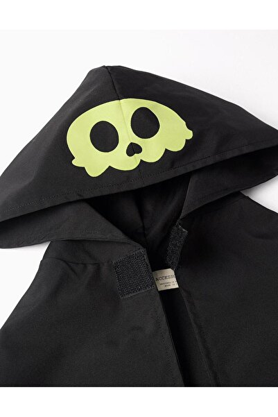 Ziddy Hooded glow-in-the-dark waterproof raincoat for boys, black