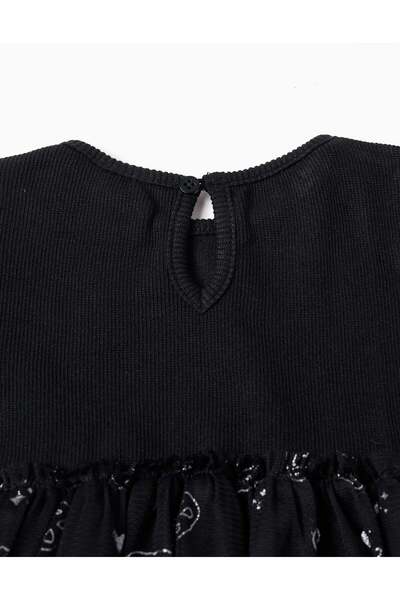 Ziddy Dual-fabric dress with glittering pumpkin motif for baby girls, black