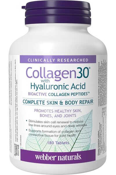 webber naturals كولاجين 30 مع حمض الهيالورونيك، ببتيدات الكولاجين النشطة بيول...