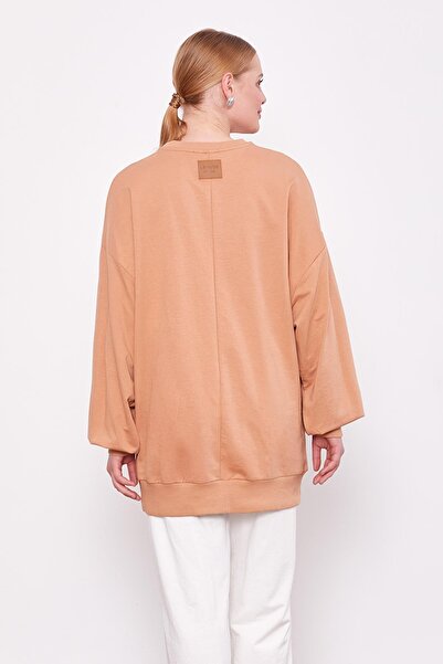 Levidor Camel Bisiklet Yaka Oversize Sweat
