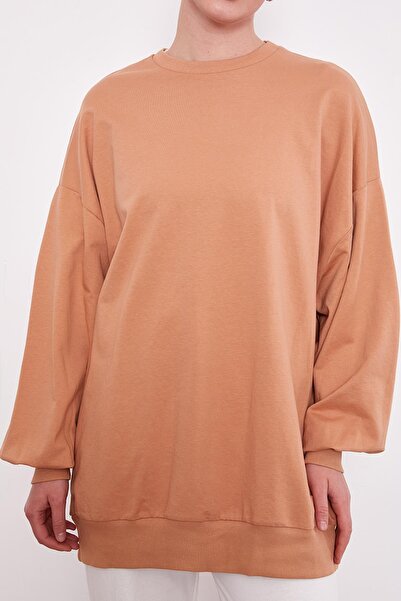 Levidor Camel Bisiklet Yaka Oversize Sweat