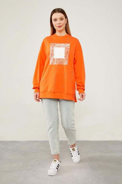 Levidor Foil Printed Orange Sweatshirt