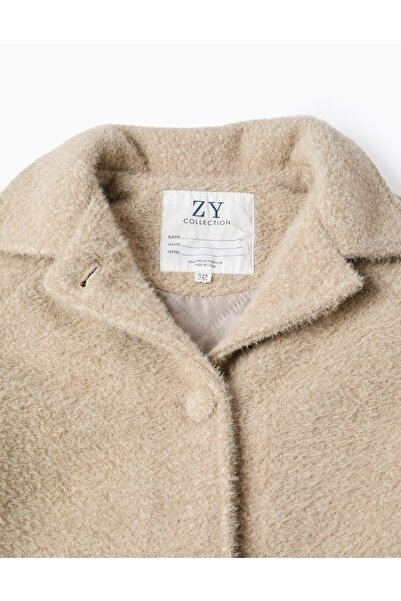 Ziddy Fluffy Buttoned Jacket for Girls, Beige