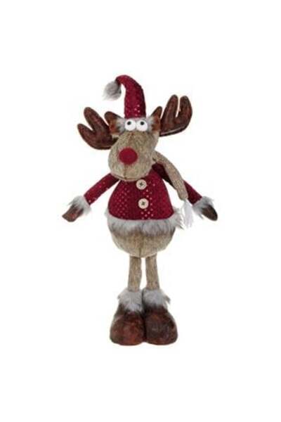 OEMN Figurină decorativă de Crăciun ren maro cu pălărie vișinie 55 cm
